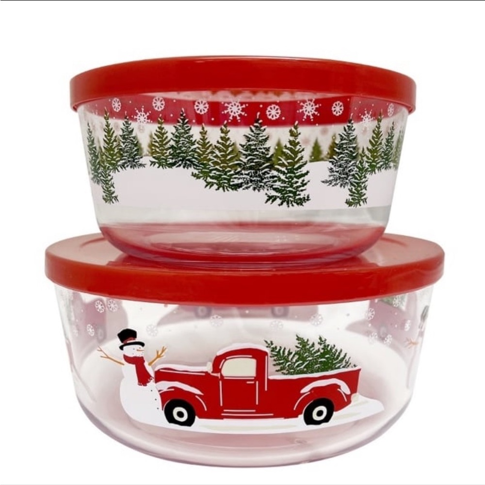 Holiday melamine Storage Bowls with Red Lids